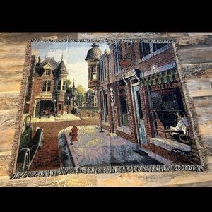 State Farm Downtown Scene Vintage Street Scene Tapestry Blanket